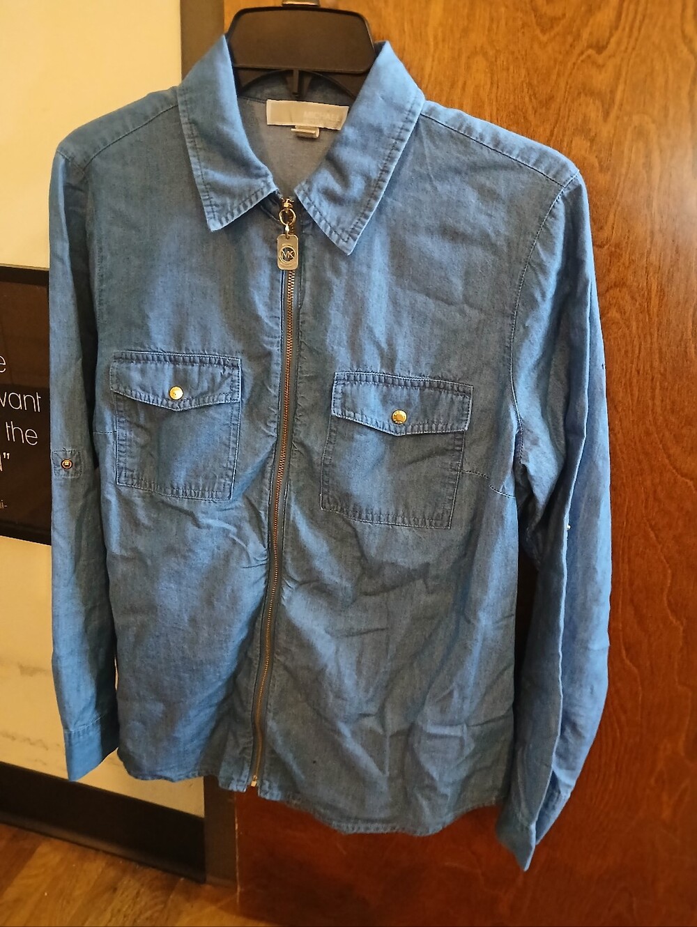 NWOT/ MICHAEL KORS chambry long sleeve zip shirt